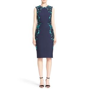 Lela Rose Floral Embroidered Tulle Sheath Dress